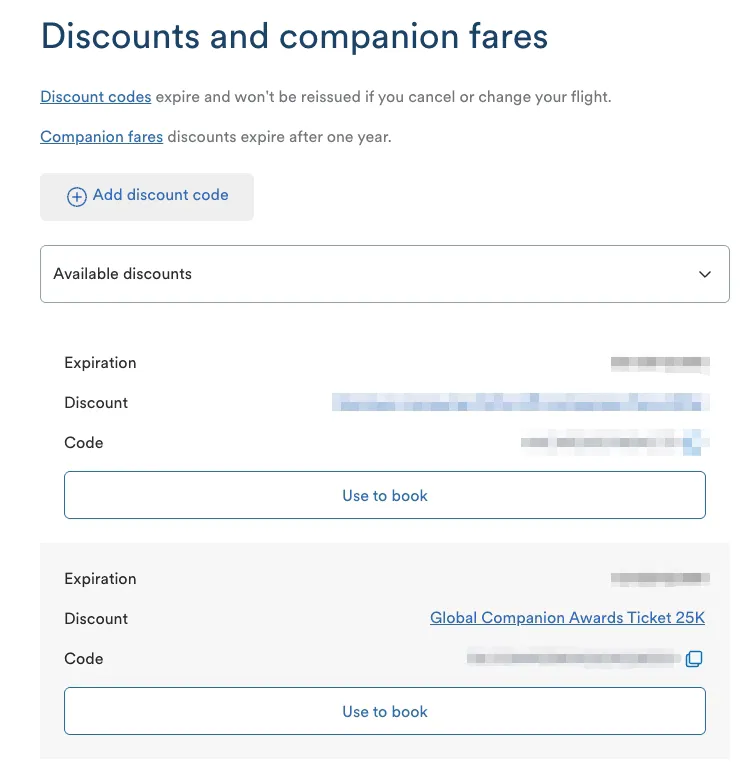 账户中的 Global Companion Awards Ticket