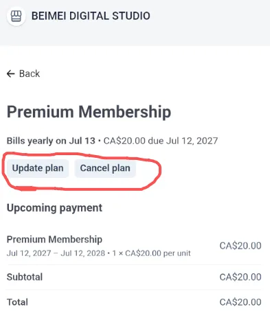 Stripe 会员订阅管理页面