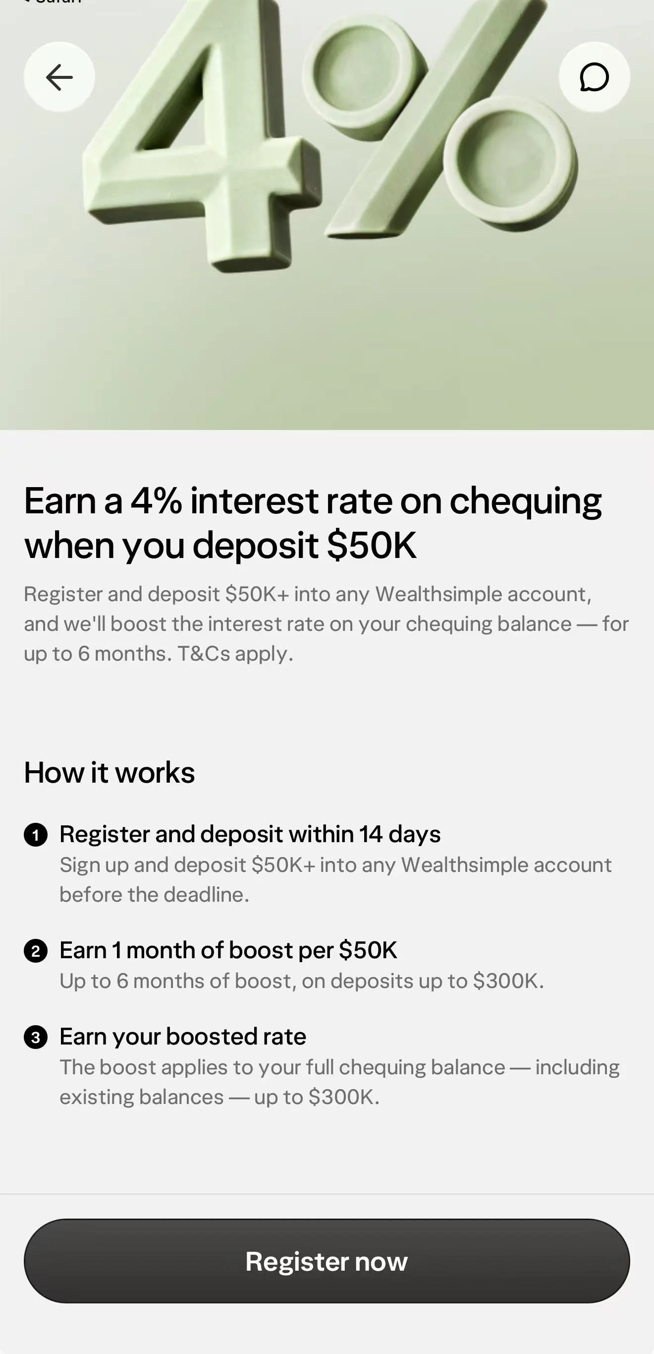 Wealthsimple Chequing promotional offer