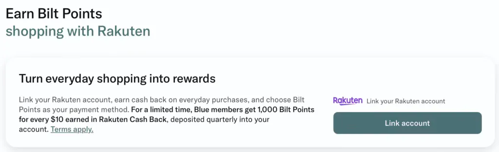 Link Bilt Rewards and Rakuten accounts