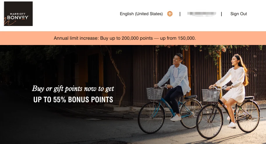 Marriott buy-points promotion with a 55% bonus