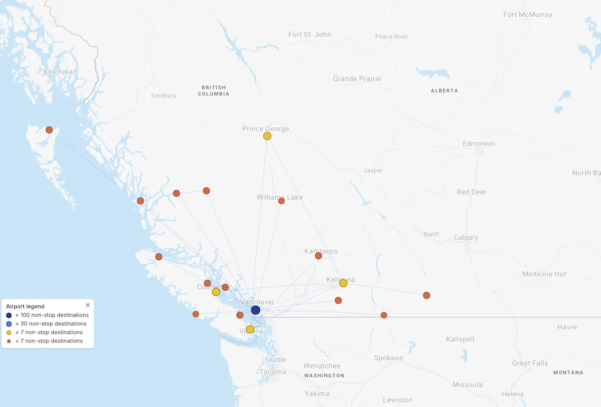 Pacific Coastal Airlines route map