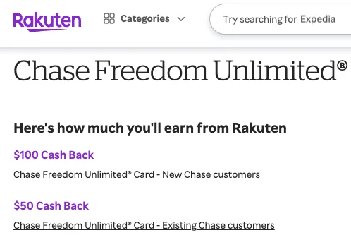 Rakuten bonus for Chase Freedom Unlimited