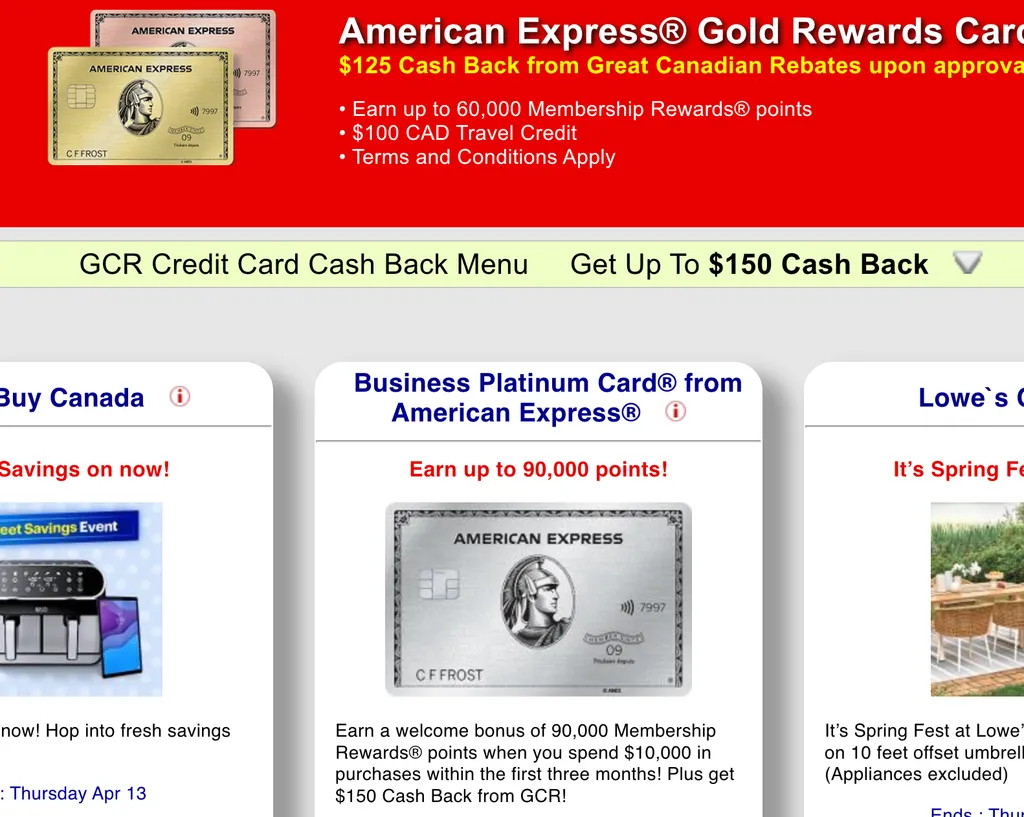 Great Canadian Rebates 信用卡返现