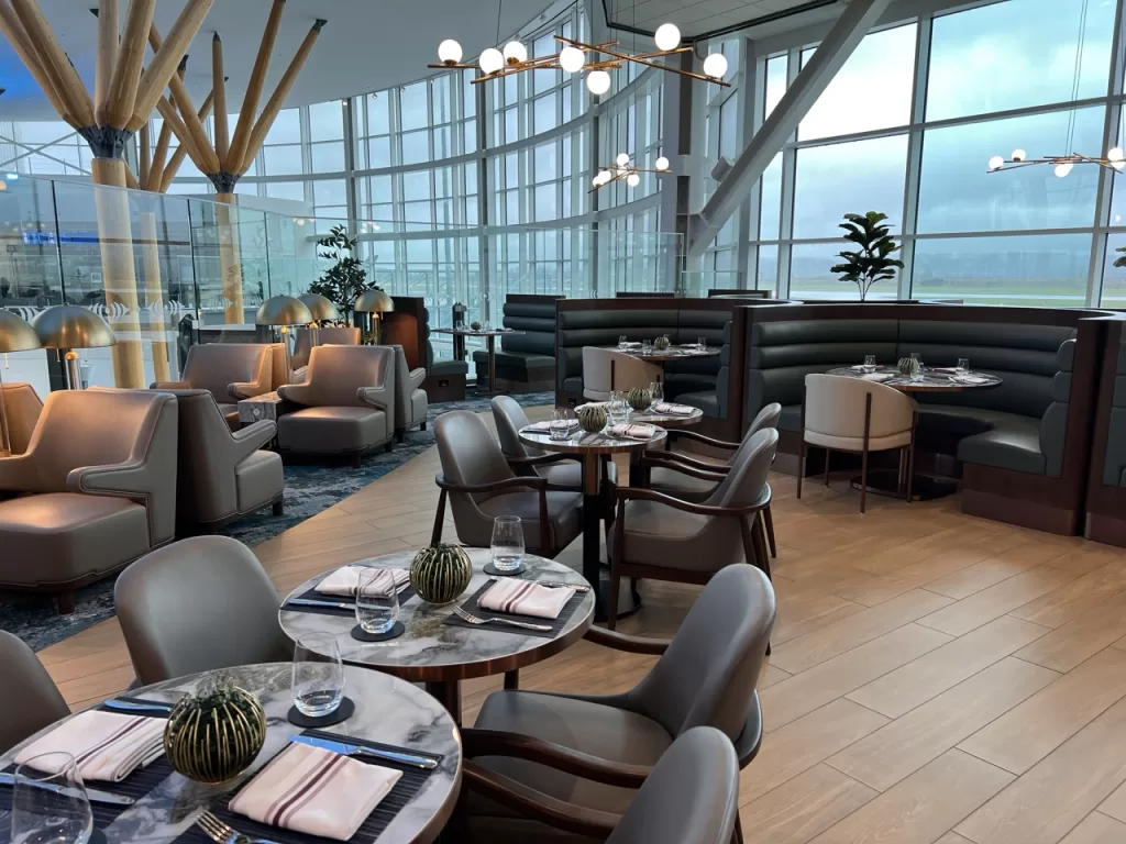 Seating in Plaza Premium First at Vancouver International Airport
